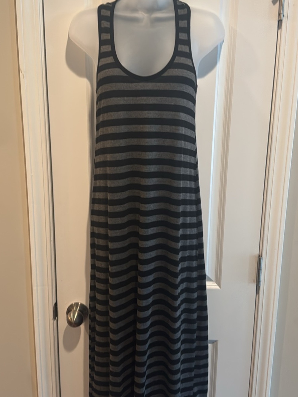 Xhilaration Sleeveless Striped Maxi Dress in Black and Gray M